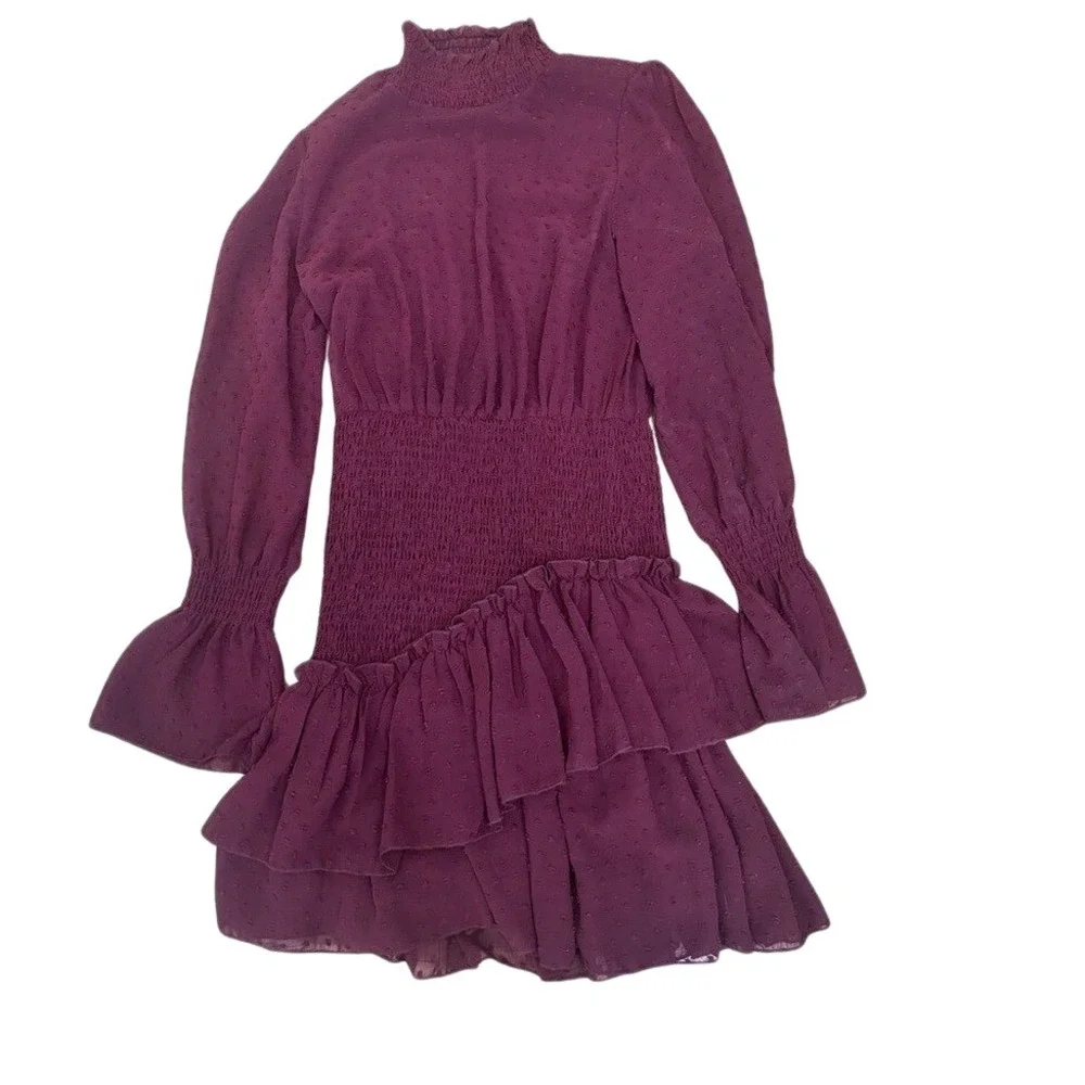 Fashion Nova Cottagecore Plum / Burgundy Ruffle Mini‎ Dress Size Small